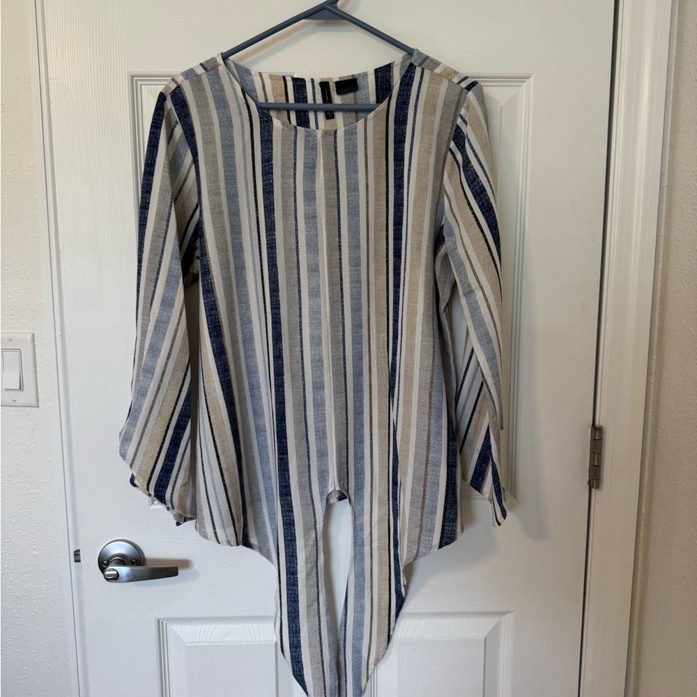 New Directions Blue and Cream Striped Top. Size large